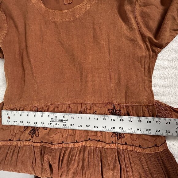 24 Karat Womens Boho Chic Rust Orange Embroidered Tiered Maxi Dress Size Medium - Picture 8 of 10